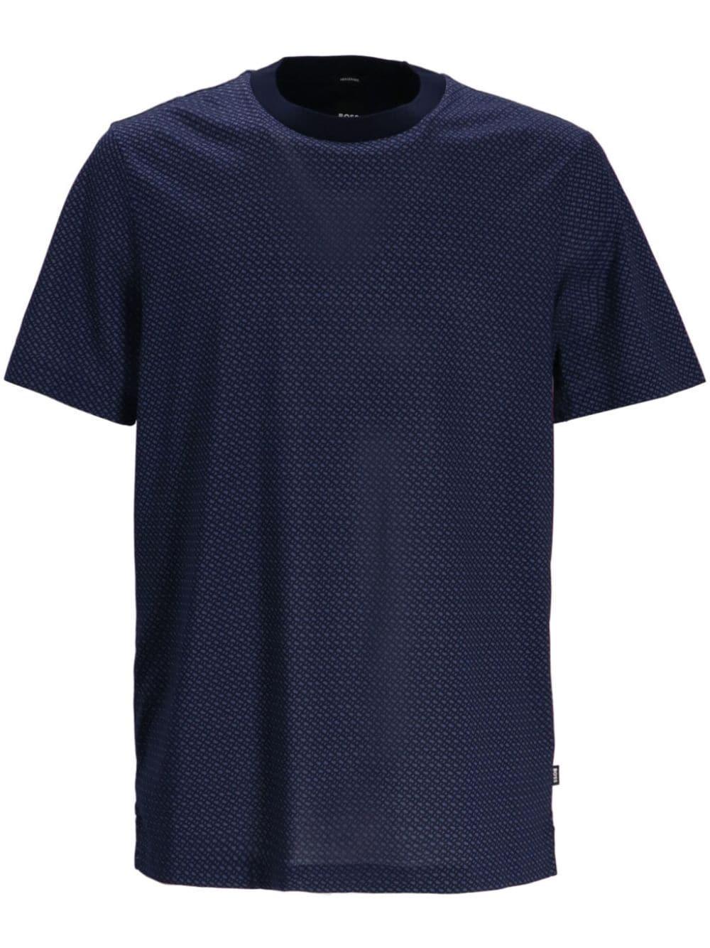 Geometric-pattern Cotton T-shirt In Blau Product Image