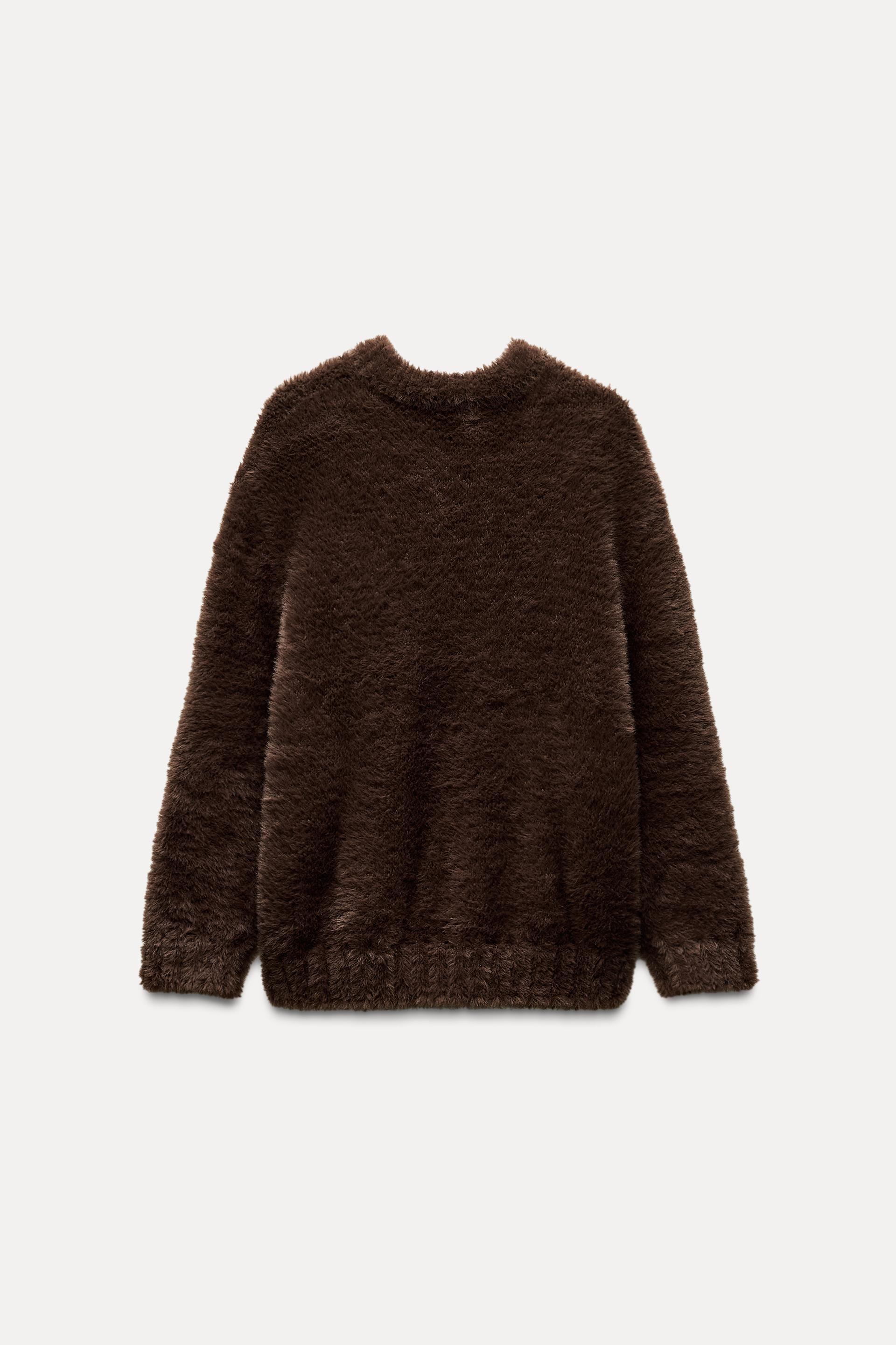 FAUX FUR KNIT SWEATER WITH BROOCHES Product Image