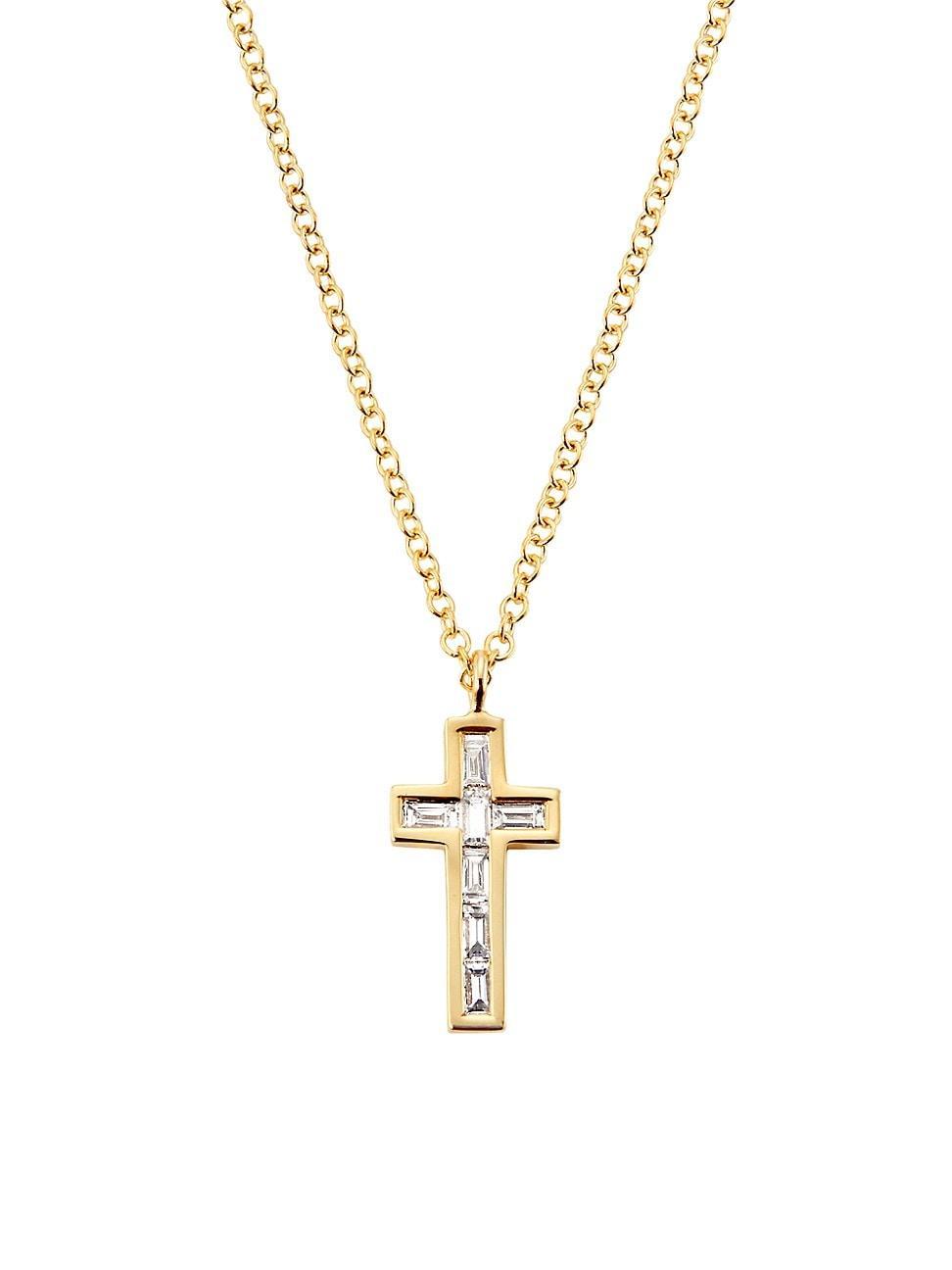 Womens 14K Yellow Gold & 0.17 TCW Diamond Cross Pendant Necklace Product Image