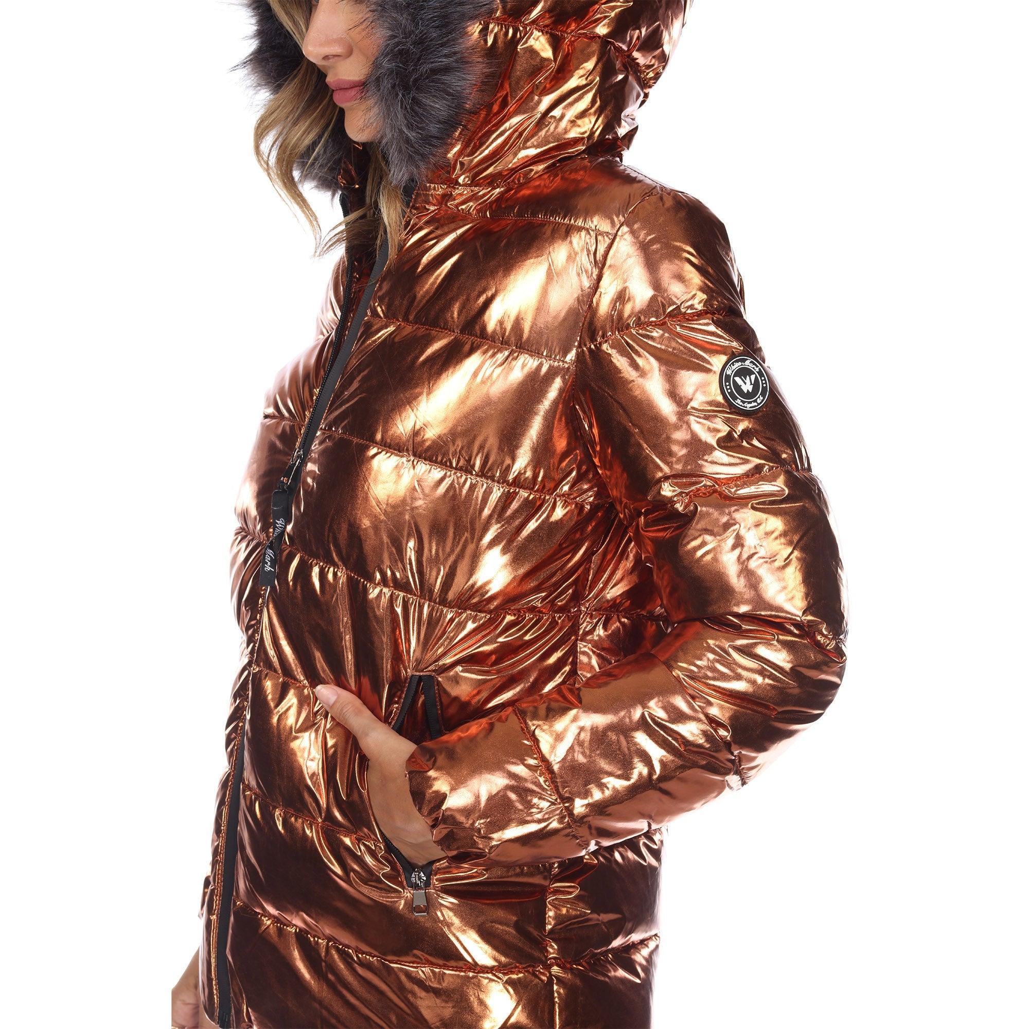 Women's Metallic Puffer Coat with Hoodie Female Product Image