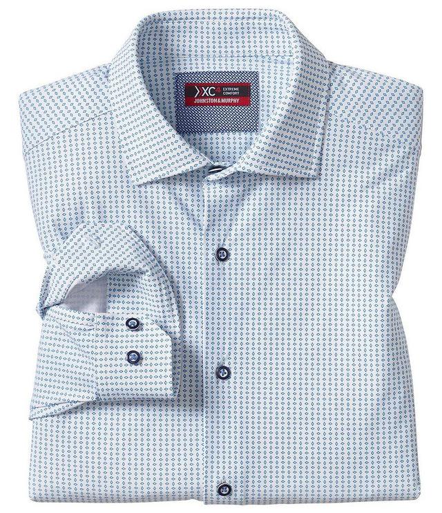 Johnston & Murphy XC4 Performance Stretch Knit Diamond Print Long Sleeve Woven Shirt Product Image