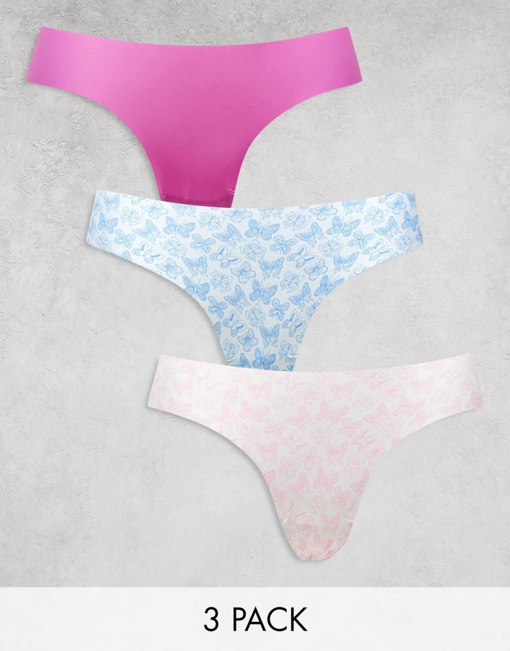 Cotton On 3 pack invisible thong pack in butterfly print multi  Product Image