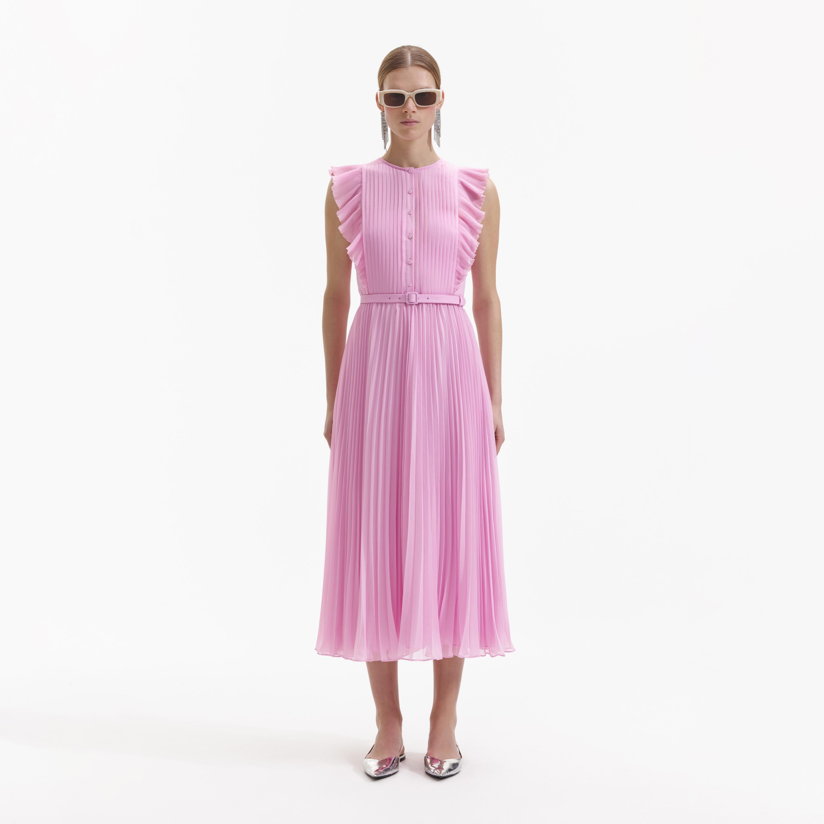 Pink Chiffon Tunic Midi Dress Product Image