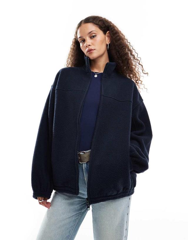 Weekday Lea oversized zip up fleece in navy Product Image