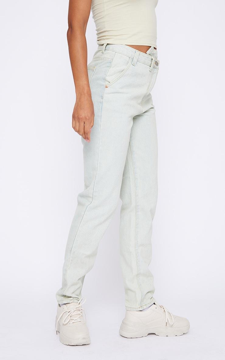 Ice Blue Vintage Wash Asymmetric Waistband Long Straight Leg Jeans Product Image