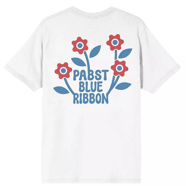 Womens Pabst Blue Ribbon Flower Back Crewneck Graphic Tee, Girls Product Image