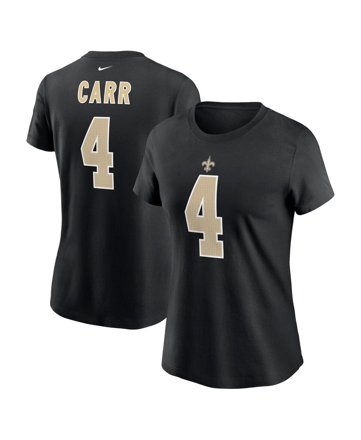 Womens Nike Derek Carr Black New Orleans Saints Player Name and Number T-shirt Product Image