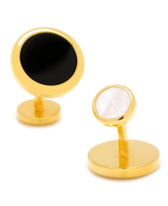 Mens Metal & Onyx & Mother Of Pearl Beveled Cufflinks Product Image