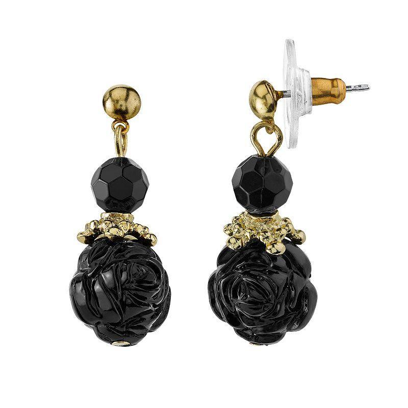 1928 Flower Ball Drop Earrings, Womens, Black Product Image