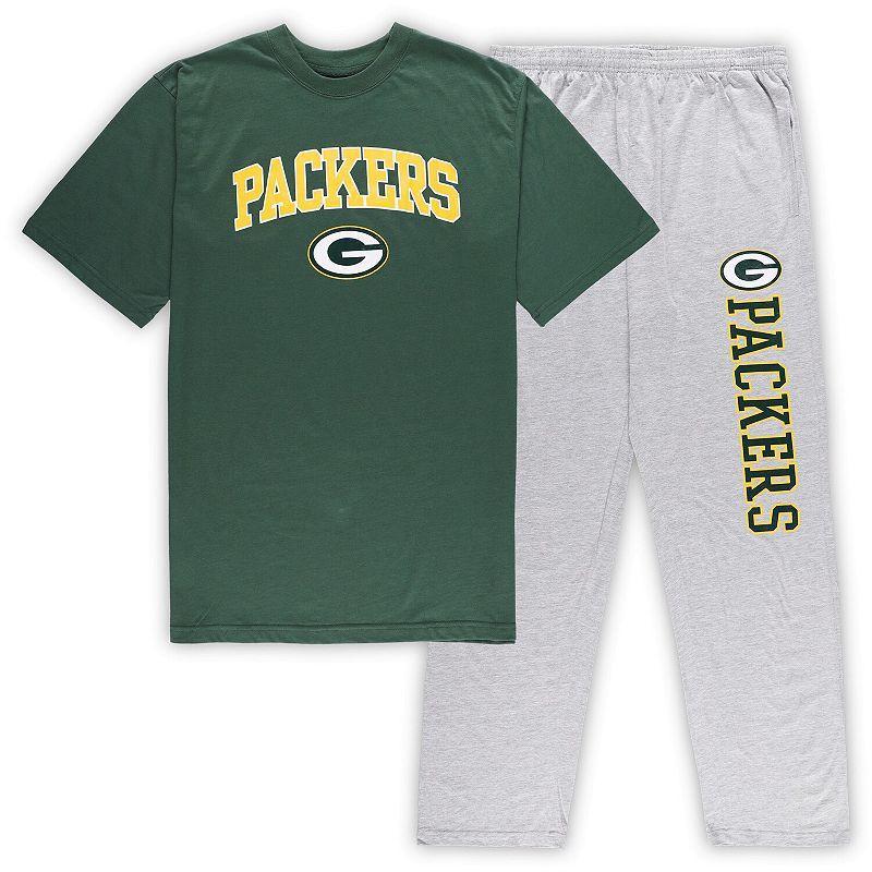 Mens Concepts Sport Green/Heather Gray Green Bay Packers Big & Tall T-Shirt & Pants Sleep Set Product Image