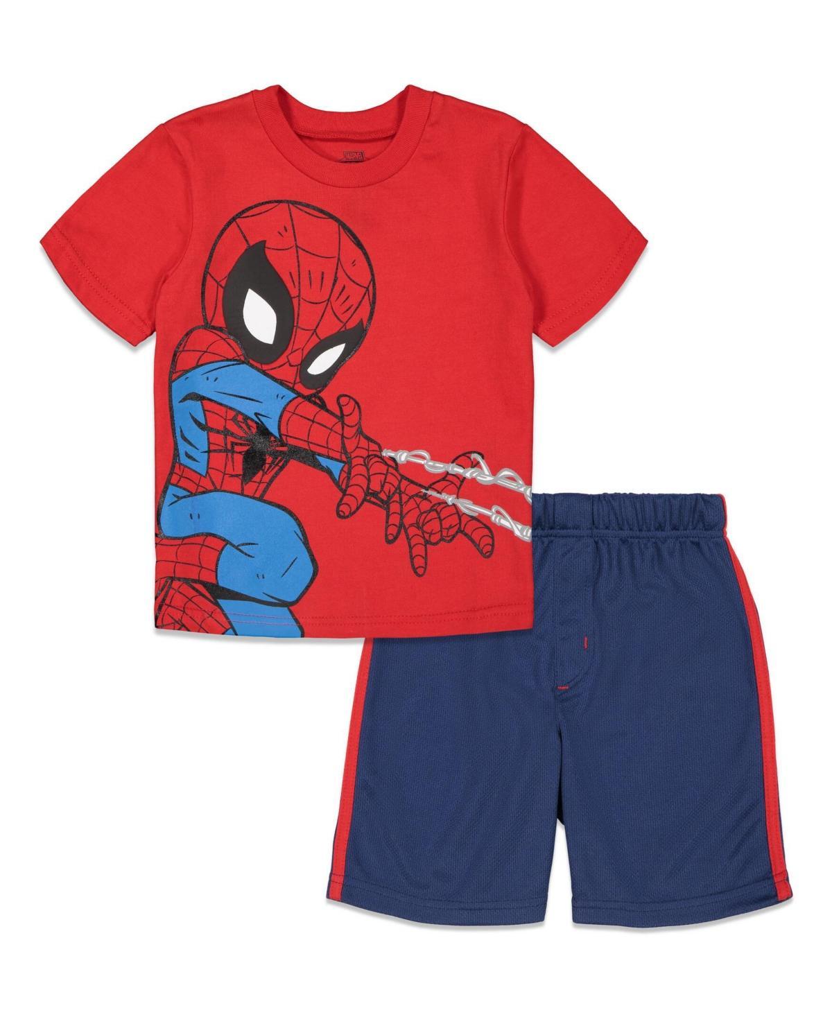 Marvel Toddler Boys Avengers Hulk Iron Man Spider-Man T-Shirt and Mesh Shorts Outfit Set to Product Image