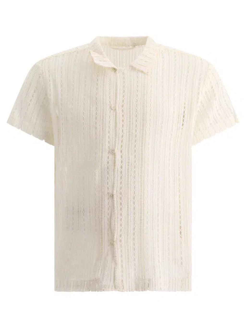 BODE Meandering Lace Short Sleeve Shirt In White Product Image