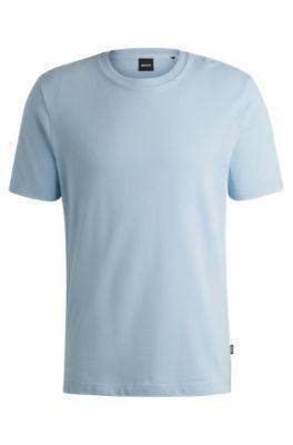 HUGO BOSS Cotton-blend T-shirt With Bubble-jacquard Structure In Light Blue Product Image