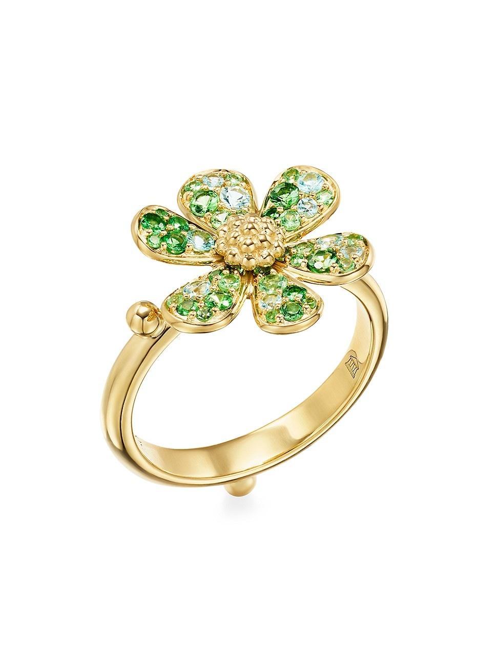 Womens 18K Yellow Gold & Multi-Gemstone Flower Ring Product Image