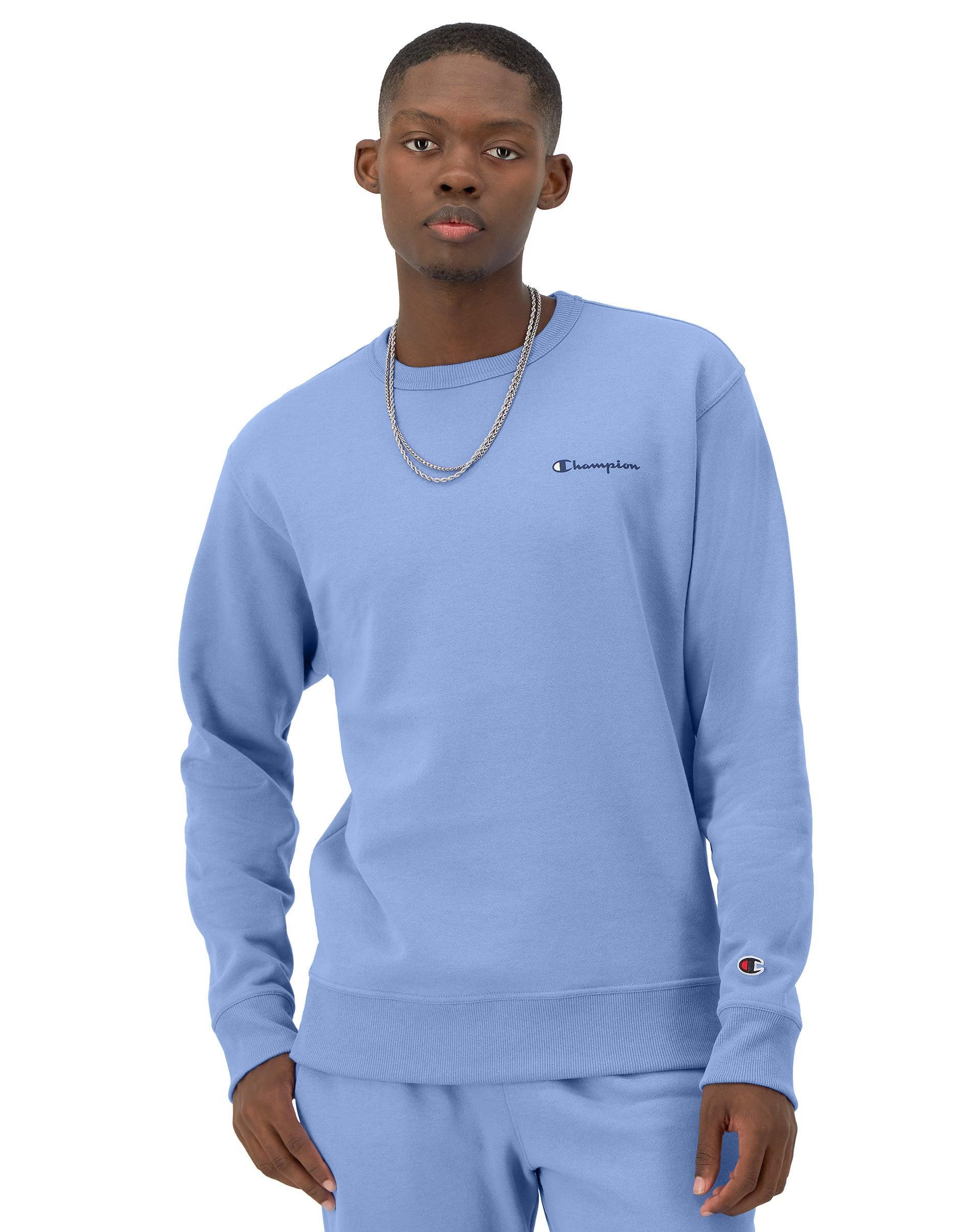 Mens Champion Powerblend Crewneck Sweatshirt, Script Logo Granite Heather L Product Image