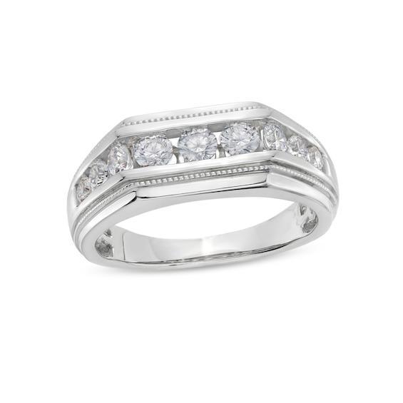 Men's 1 CT. T.w. Certified Lab-Created Diamond Angled Band in 14K White Gold (F/Si2) Product Image