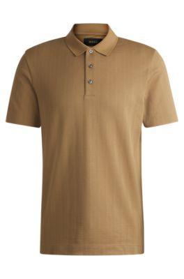 HUGO BOSS Herringbone-jacquard Polo Shirt In Cotton And Wool In Beige Product Image