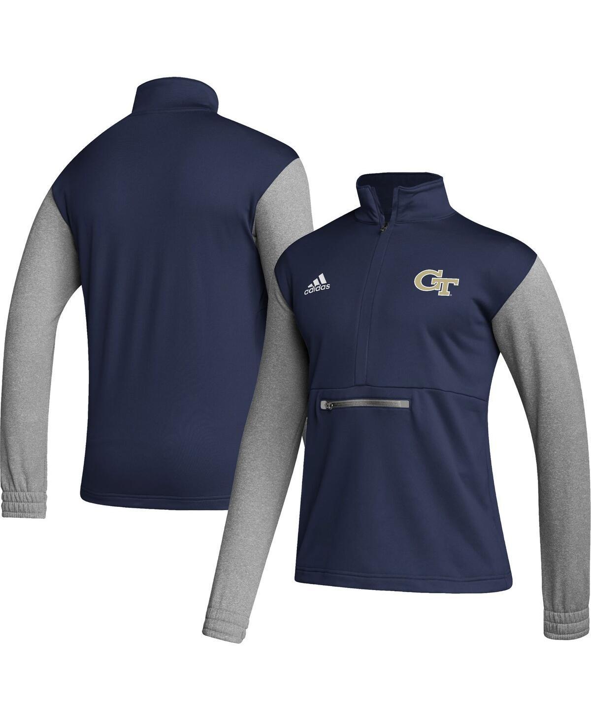 Mens adidas /Heathered Gray Georgia Tech Yellow Jackets Team AEROREADY Half-Zip Top Blue Product Image