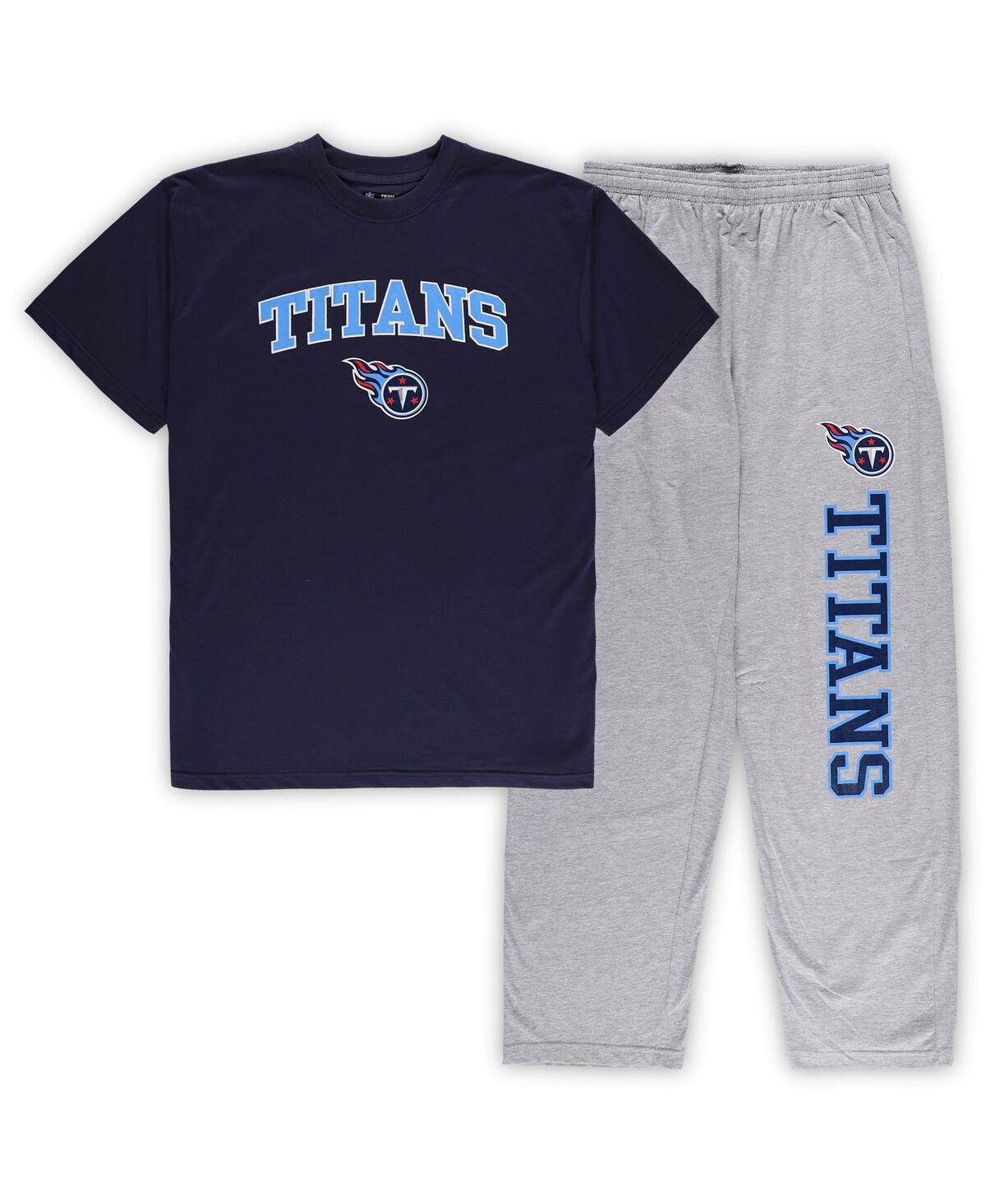 Mens Concepts Sport /Heather Gray Tennessee Titans Big & Tall T-Shirt & Pajama Pants Sleep Set Blue Product Image