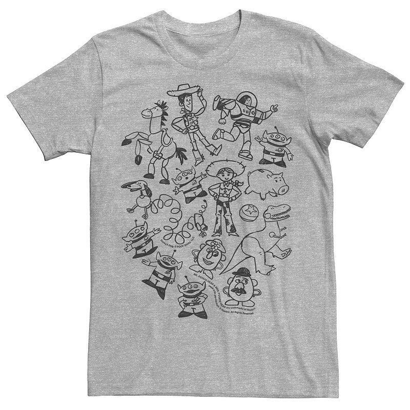 Mens Disney / Pixar Toy Story Group Shot Doodles Tee Light Grey Product Image