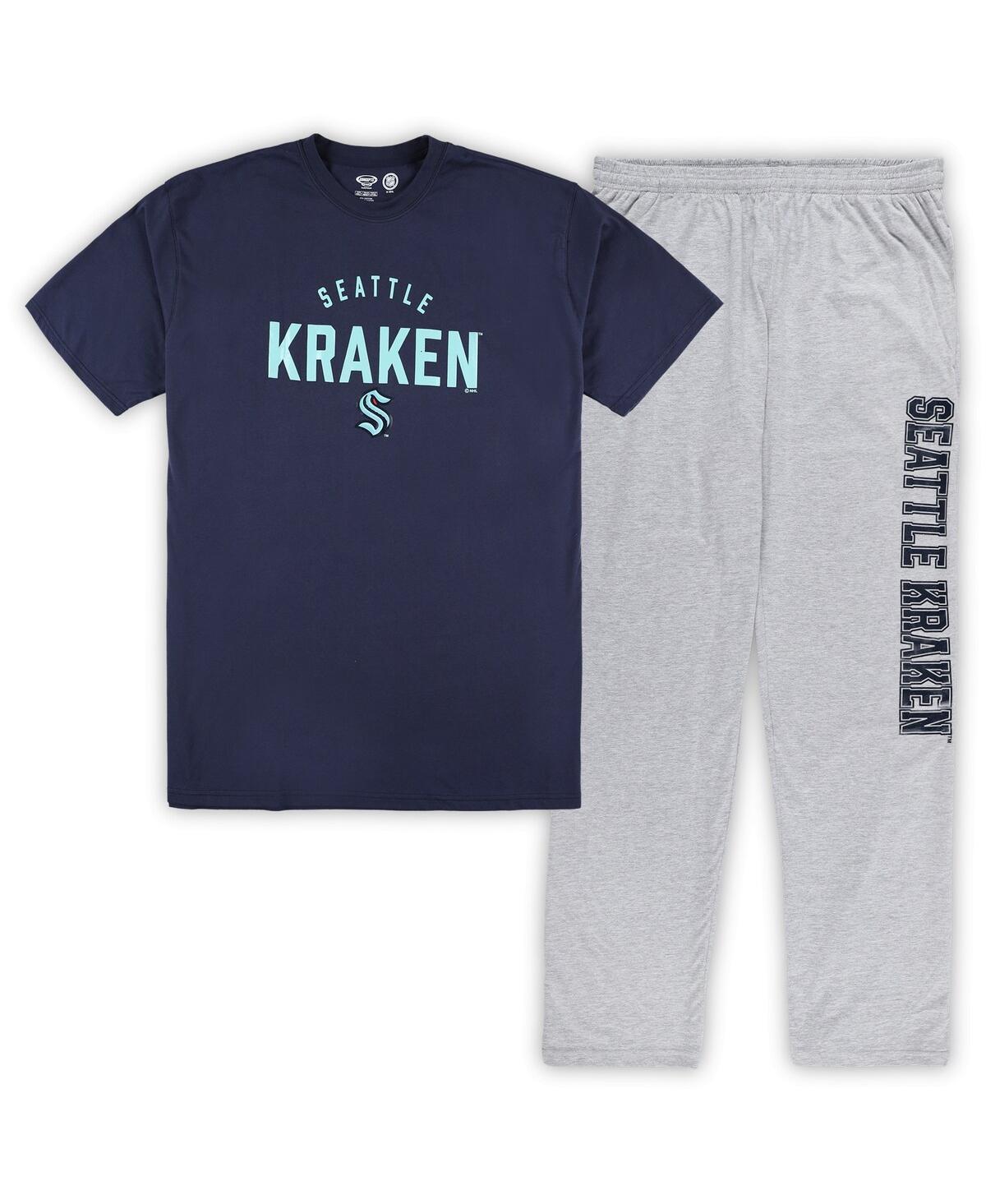 Mens Seattle Kraken Navy/Heather Gray Big & Tall T-Shirt & Pants Lounge Set Krk Blue Product Image