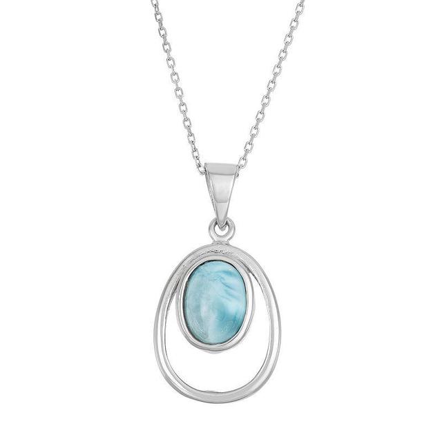 Larimar Sterling Silver Double Oval Pendant Necklace, Womens Blue Product Image