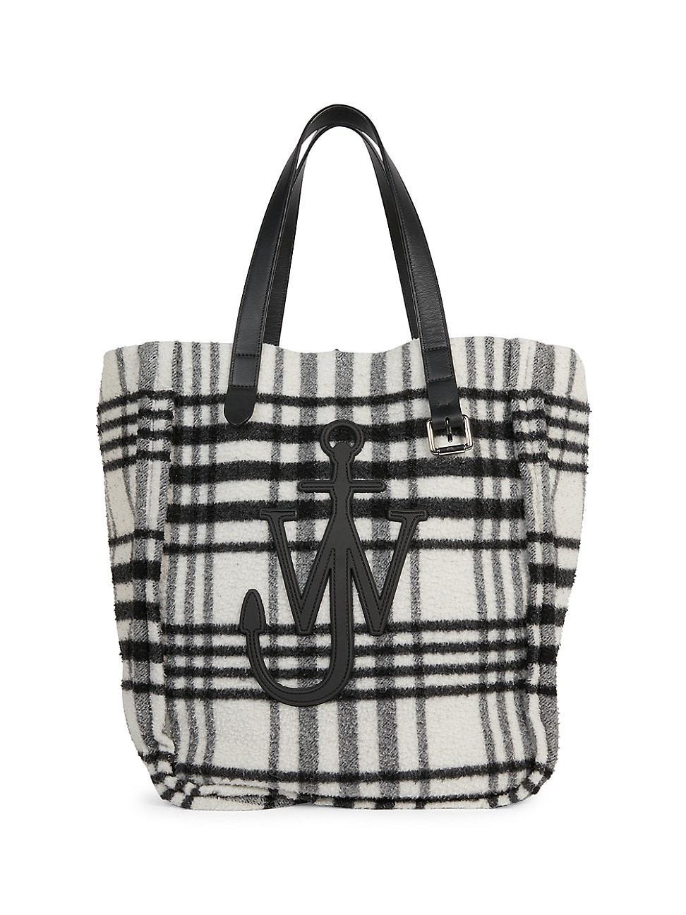 Womens Oversized Belt Plaid Wool-Blend Tote Bag Product Image