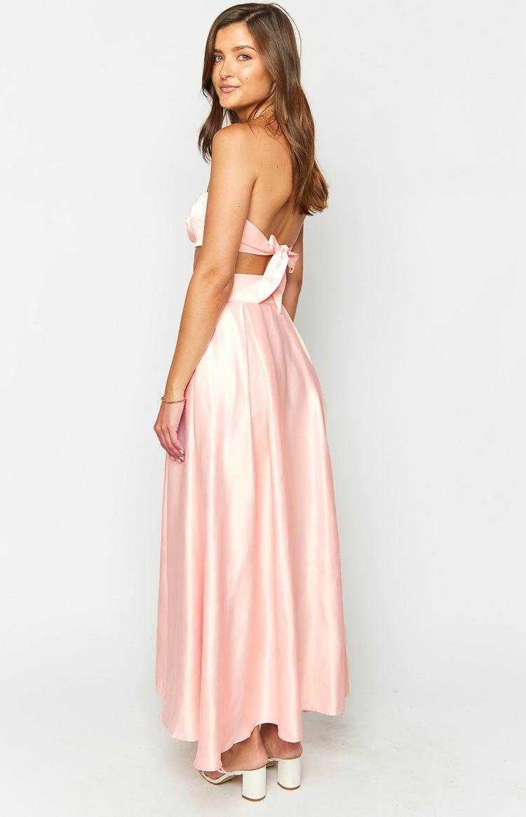 Nakiyah Pink Satin High Waisted Maxi Skirt Product Image