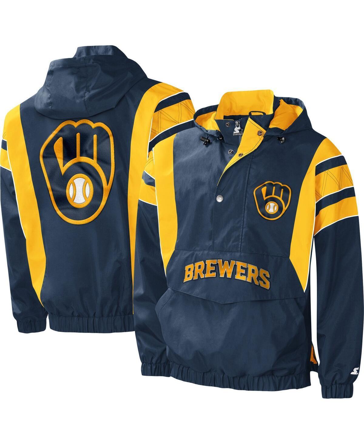 Mens Starter Navy Milwaukee Brewers Impact Hoodie Half-Zip Jacket Product Image