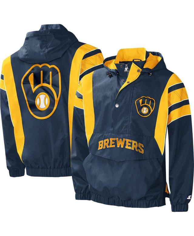 Mens Starter Navy Milwaukee Brewers Impact Hoodie Half-Zip Jacket Product Image