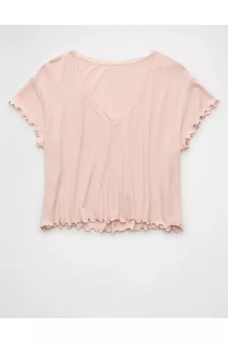 AE Soft Sexy V-Neck Cropped Waffle T-Shirt Women's Product Image