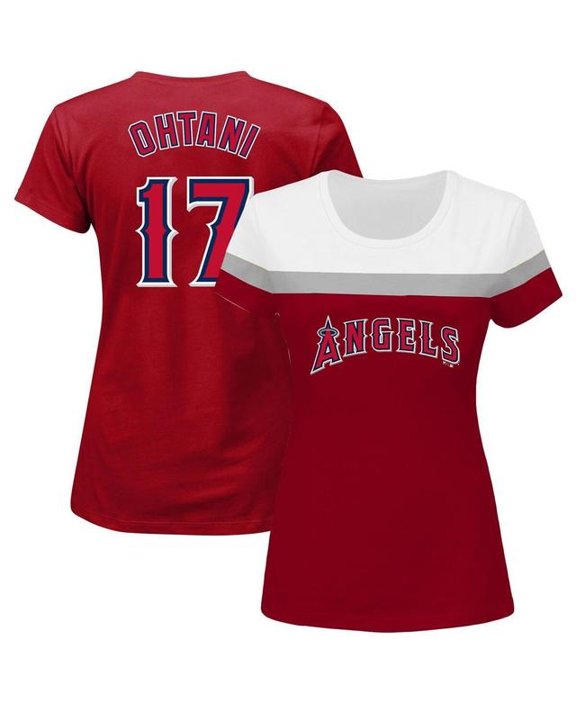 Womens Fanatics Shohei Ohtani Red Los Angeles Angels Plus Size Player Split Body T-shirt Product Image