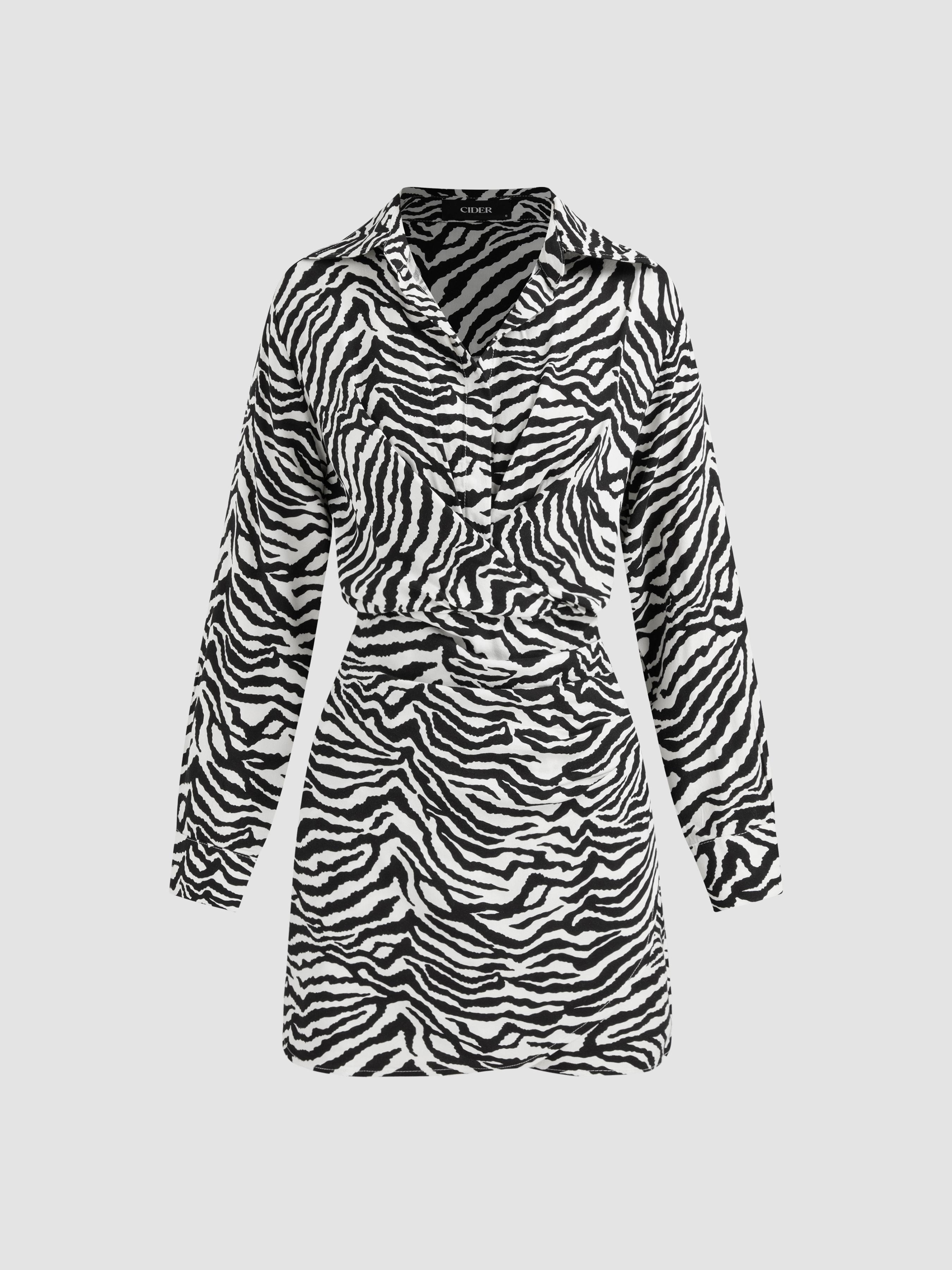 Collar Zebra Striped Long Sleeve Mini Dress product image