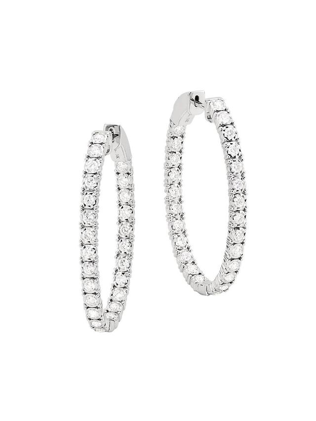 Womens 14K White Gold & 1.5 TCW Diamond Oval Inside-Out Hoop Earrings Product Image