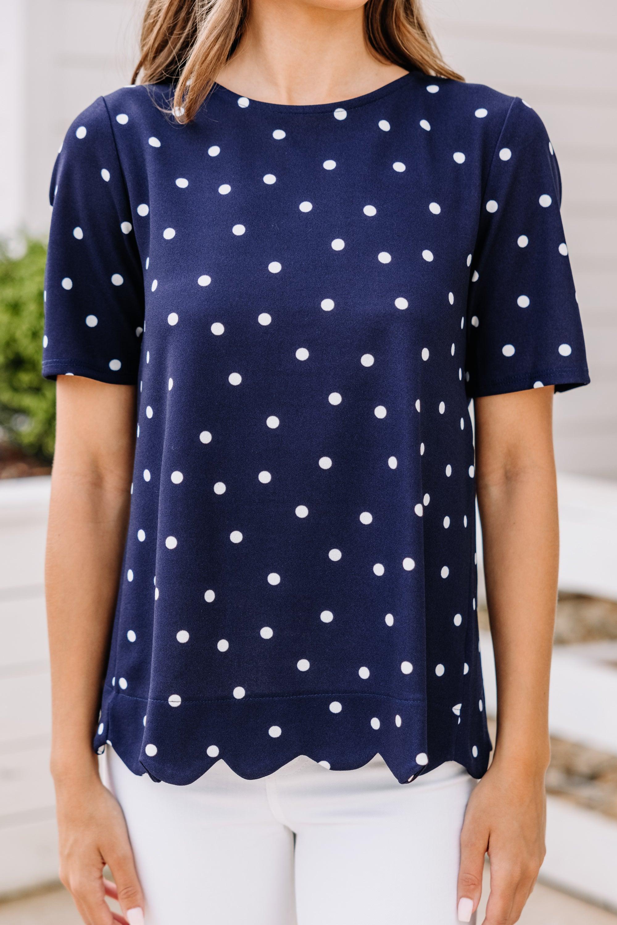 On Your Own Path Navy Blue Polka Dot Blouse Female Product Image