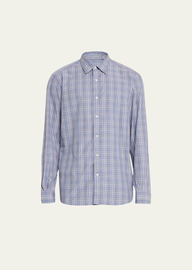 Mens Cotton-Linen Plaid Sport Shirt Product Image