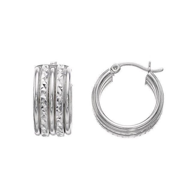 Sterling Silver Textured Hoop Earrings, Womens, White Product Image