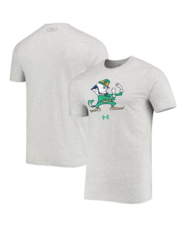 Mens Under Armour Heathered Gray Notre Dame Fighting Irish Mascot Logo Performance Cotton T-Shirt Product Image