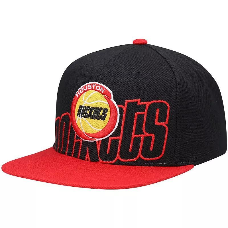 Mens Mitchell & Ness Black/Red Houston Rockets Hardwood Classics Low Big Face Snapback Hat Product Image