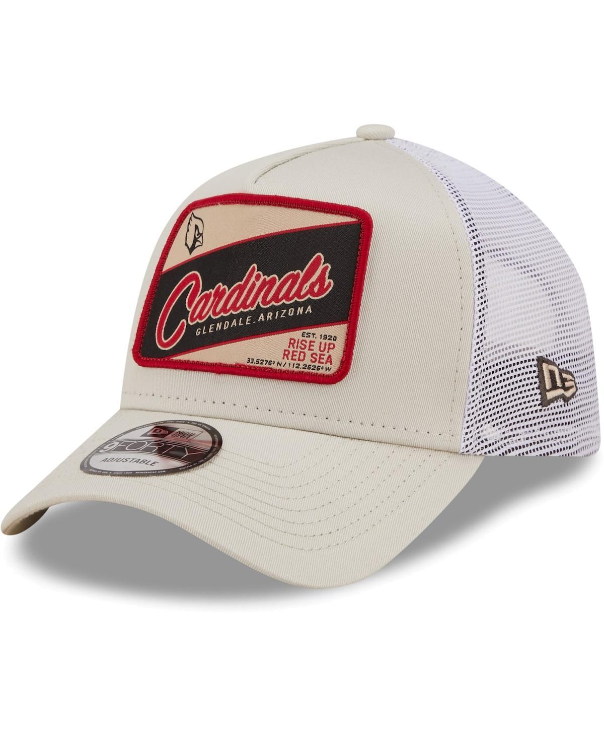 Mens New Era Khaki/White Arizona Cardinals Happy Camper A-Frame Trucker 9FORTY Snapback Hat Product Image