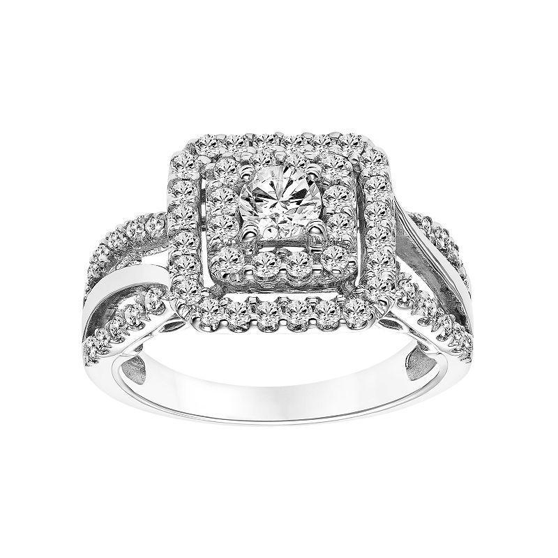 Simply Vera Vera Wang 14k White Gold 1 Carat T.W. Certified Diamond Square Halo Engagement Ring, Womens Product Image