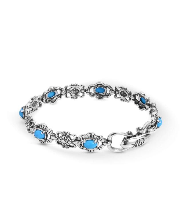 American West Jewelry Sterling Silver Womens Link Bracelet Oval Blue Turquoise Gemstone - Large Product Image