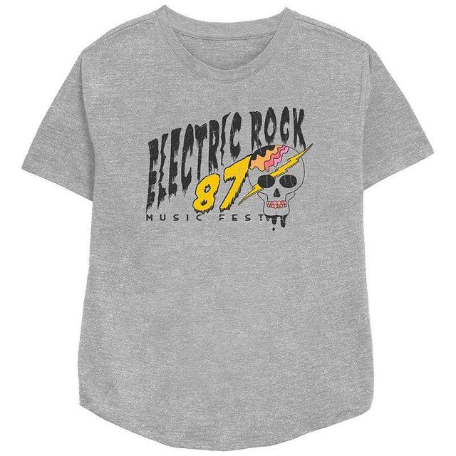 Womens Electric Rock 87 Music Fest Relaxed Fit Graphic Tee, Girls Athletic Grey Product Image