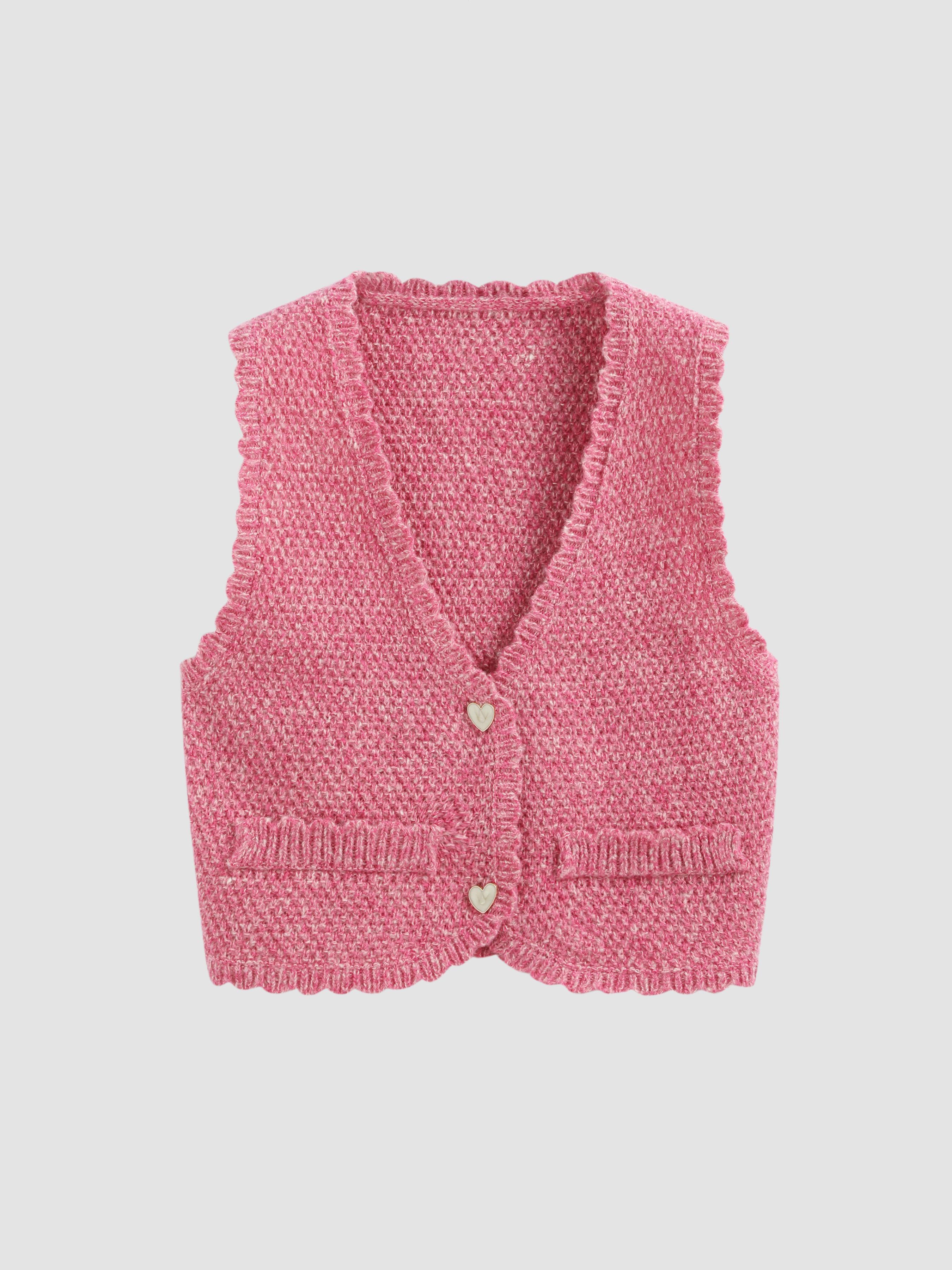 Knit V-neck Heart Button Crop Vest Product Image