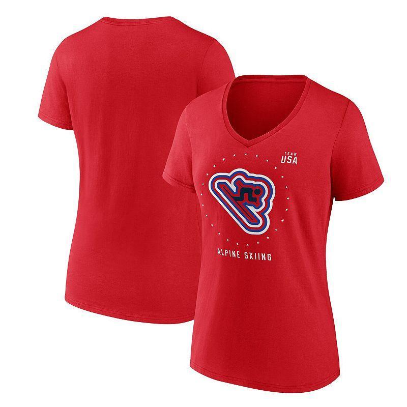 Womens Fanatics Branded Red Team USA Alpine Skiing V-Neck T-Shirt Product Image