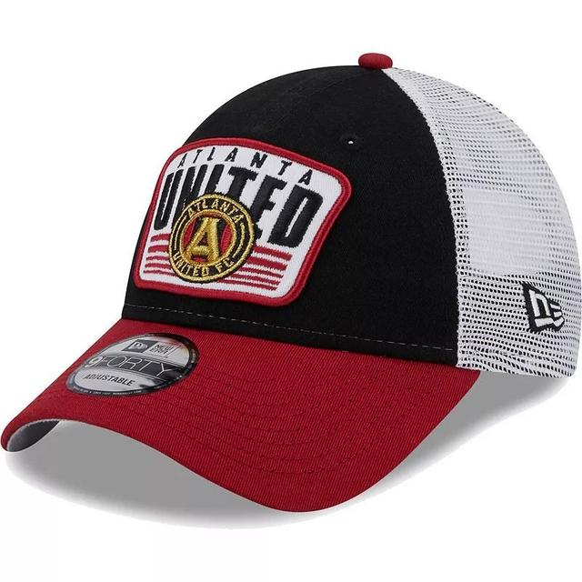 Mens New Era Black/Red Atlanta United FC Patch 9FORTY Trucker Snapback Hat Product Image