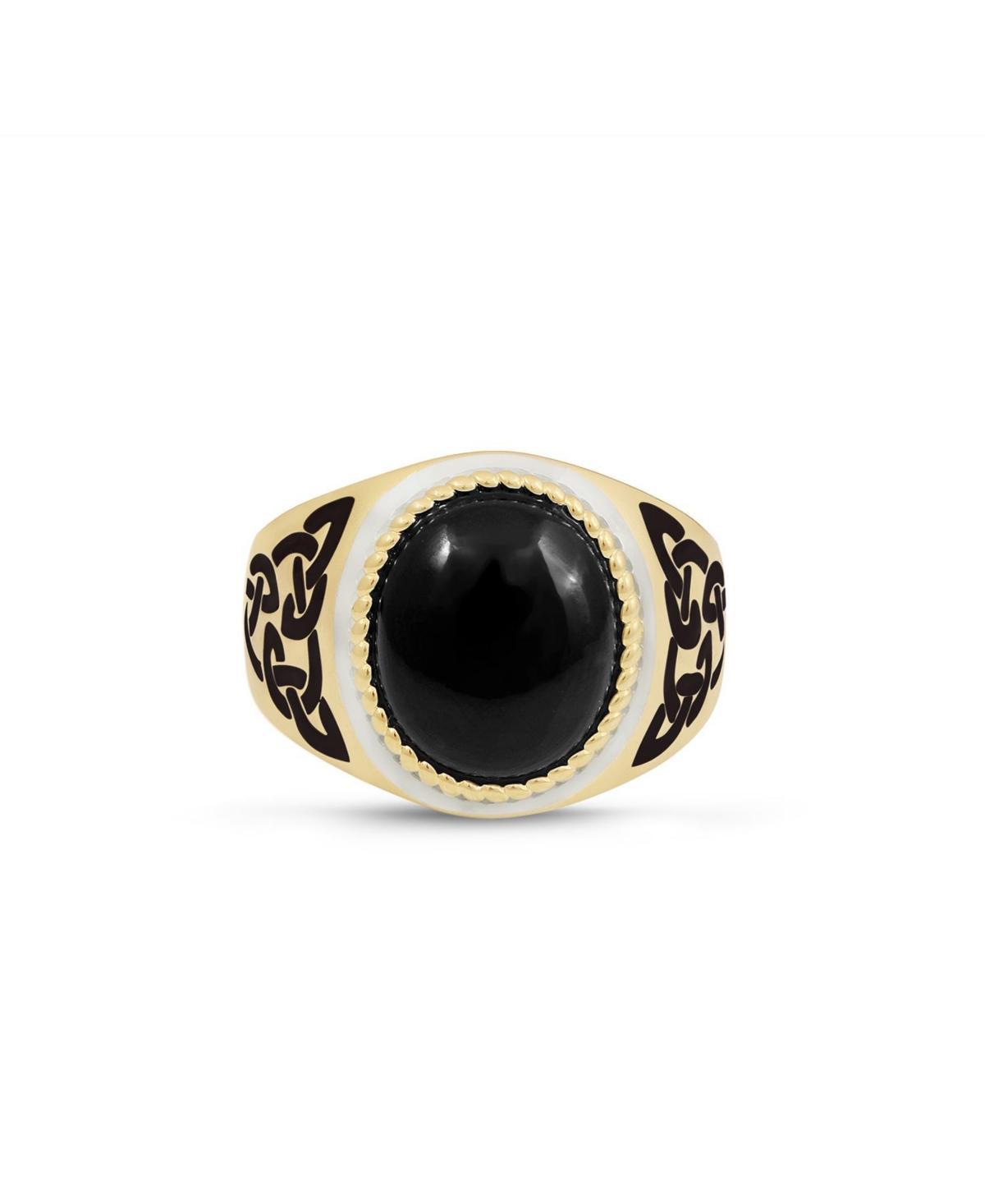 LuvMyJewelry Black Onyx Gemstone Yellow Gold Plated and Enamel Sterling Silver Men Signet Ring Product Image