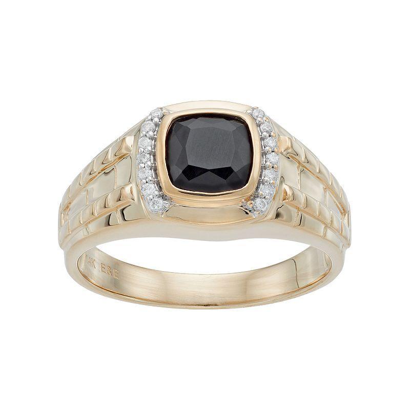 Mens 10k Gold Onyx & 1/8 Carat T.W. Diamond Ring Product Image