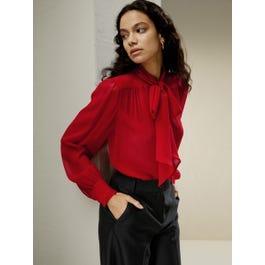 Bow Tie Silk Jasmine Blouse For Women Product Image