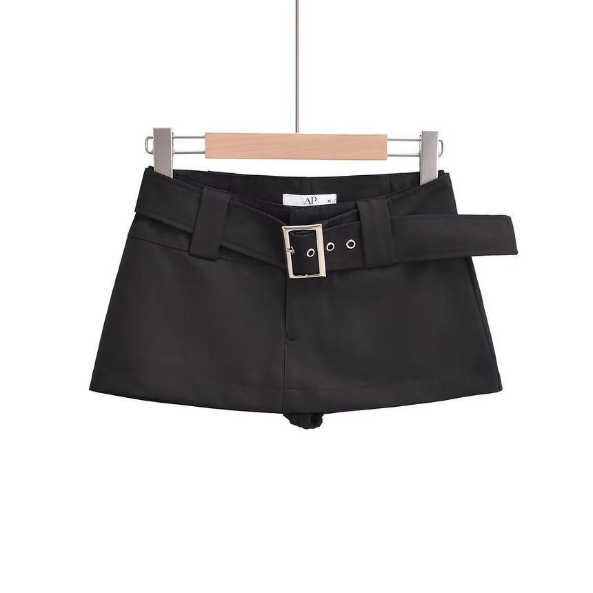 Low Waist Plain Belted Mini Pencil Skirt Product Image